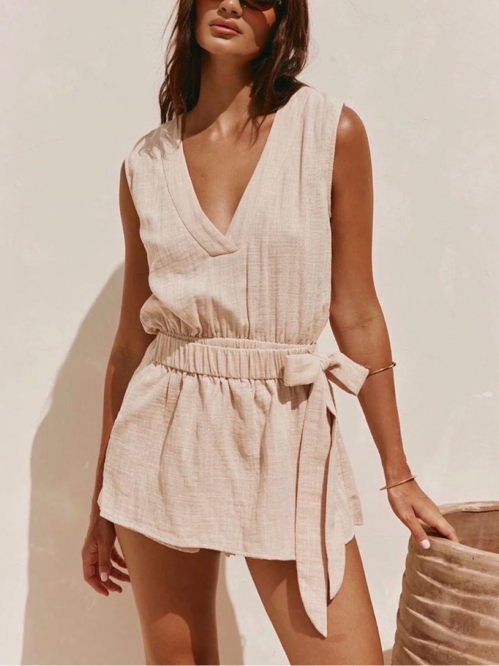 Linen-Blend Sleeveless Wrap Dress in Blush - Picture 4 of 5
